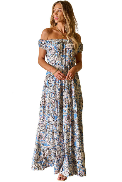 Bohemian Long Short Sleeve Printed V Neck Slit Dress - Drop Shoulder - Strappy - Wrap - Closed Cape - Accordion