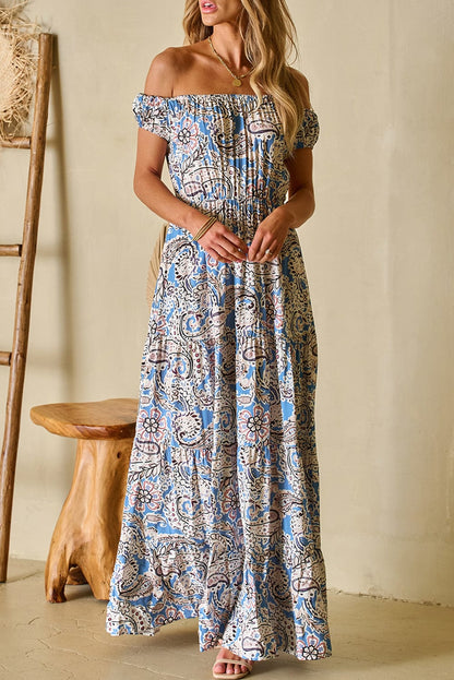 Bohemian Long Short Sleeve Printed V Neck Slit Dress - Drop Shoulder - Strappy - Wrap - Closed Cape - Accordion