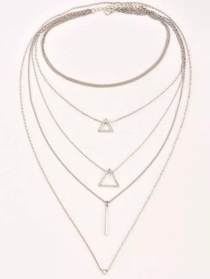 Bohemian Silver Triangle Layered Pendant Necklace