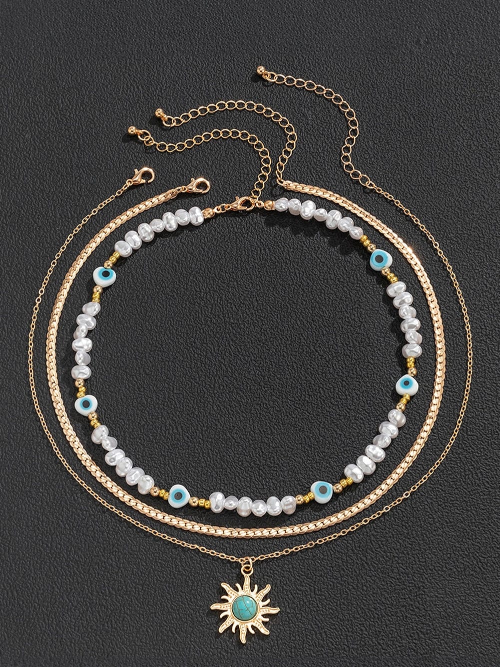 Bohemian Sunburst Turquoise and Pearl Layered Necklace