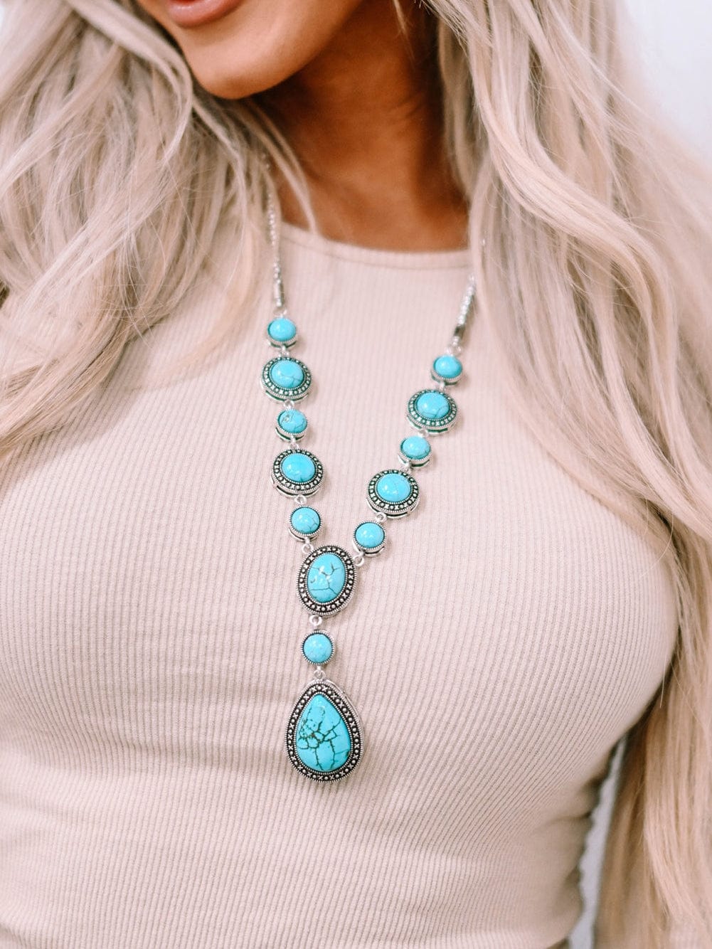 Bohemian Vibes Turquoise Crackle Water Drop Necklace