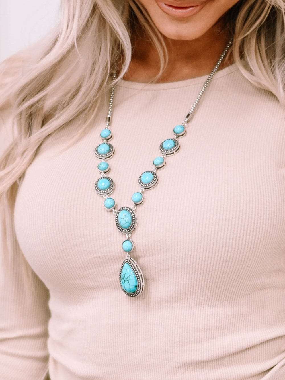 Bohemian Vibes Turquoise Crackle Water Drop Necklace