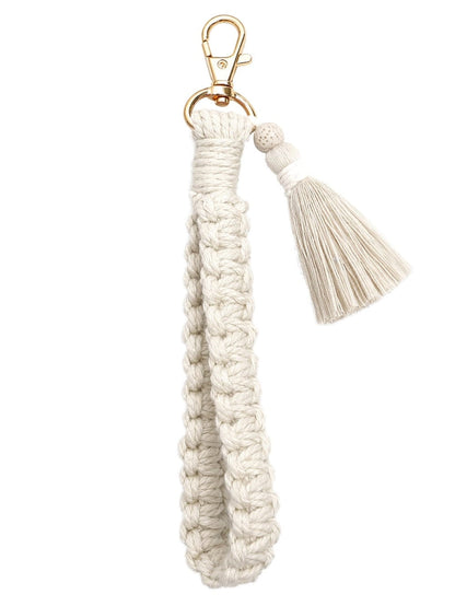 Bohemian White Wrist Keychain with Tassels