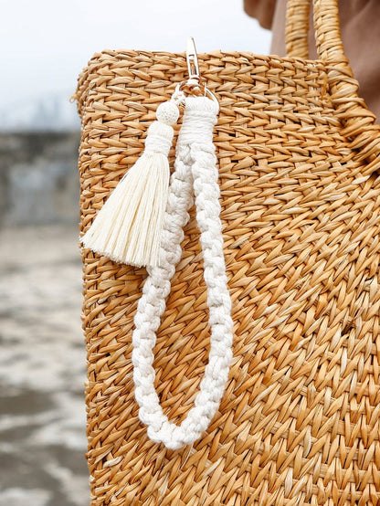 Bohemian White Wrist Keychain with Tassels