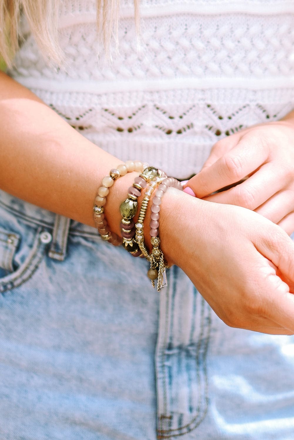 Boho Chic Crystal Beaded Tassel Bracelet with Brown Pendant