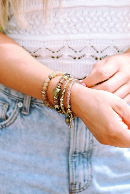 Boho Chic Crystal Beaded Tassel Bracelet with Brown Pendant