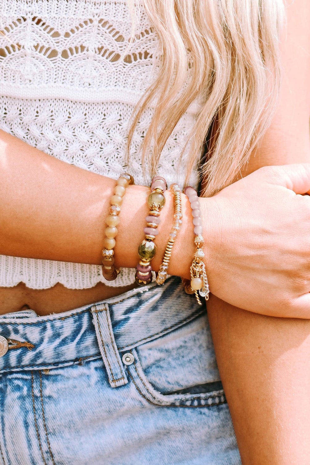 Boho Chic Crystal Beaded Tassel Bracelet with Brown Pendant