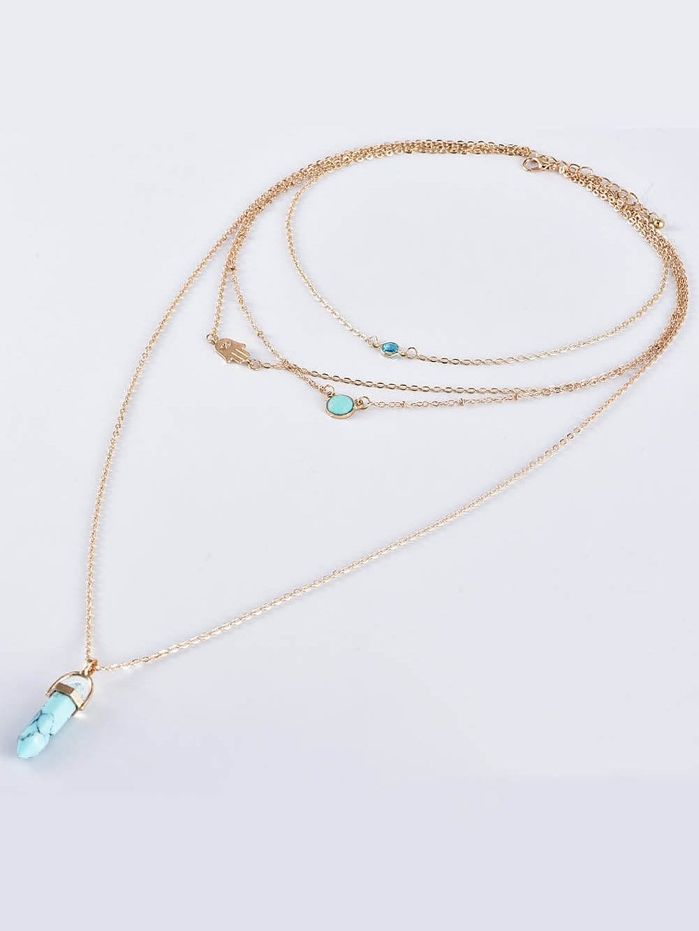 Boho-Chic Gold Turquoise Pendant Layered Necklace