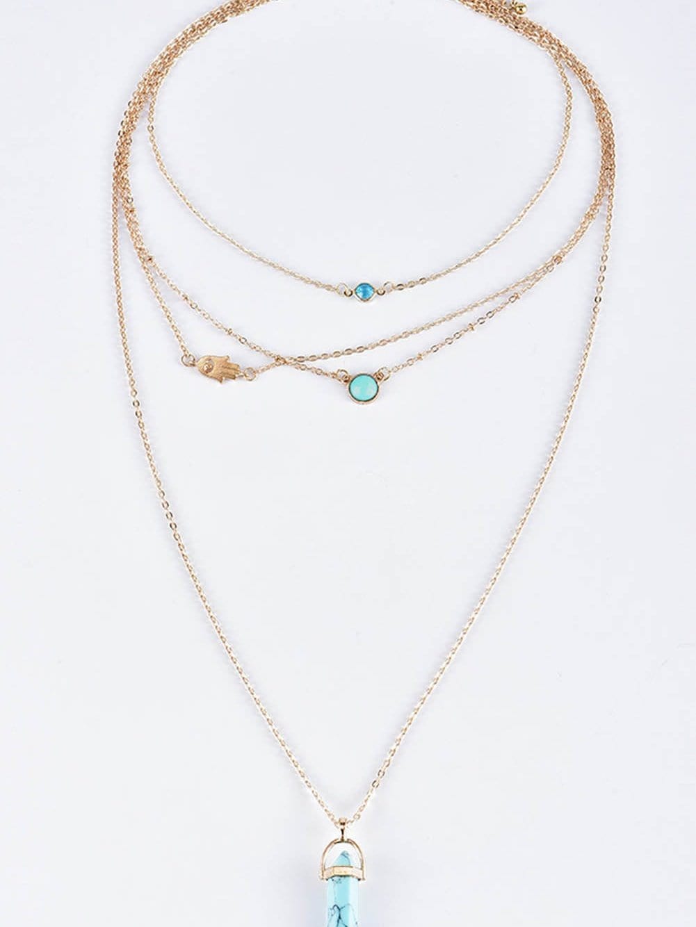 Boho-Chic Gold Turquoise Pendant Layered Necklace