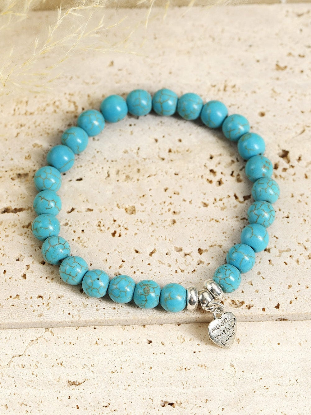 Boho Chic Green Heart Pendant Bracelet with Turquoise Beads