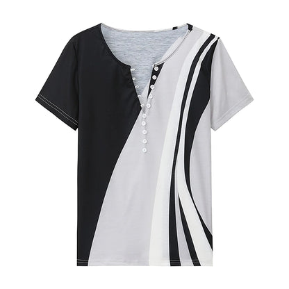 Women's T shirt Tee Henley Shirt Color Block Daily Weekend Button Print Black Short Sleeve Basic V Neck