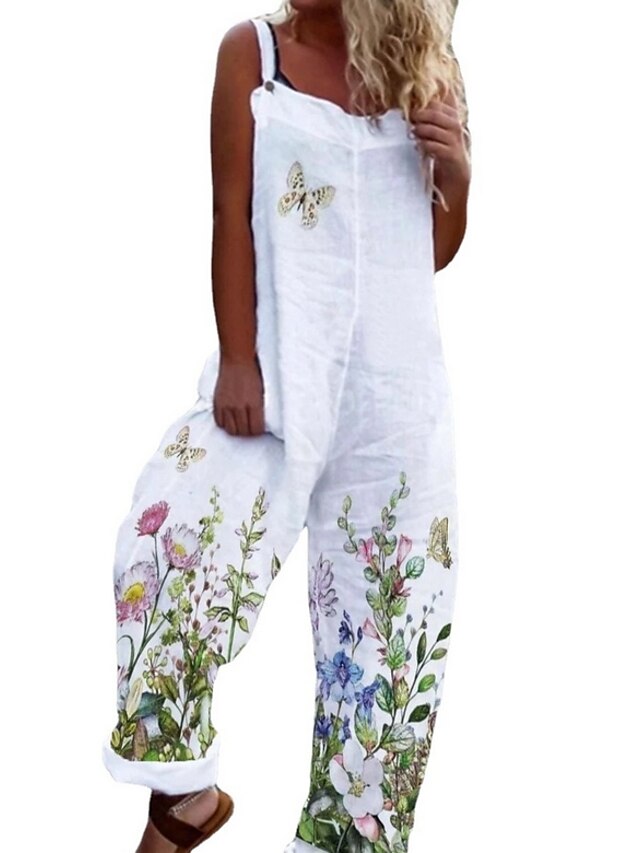 Women's Ordinary School Casual Daily Strap Floral White Jumpsuit Floral Print - LuckyFash™