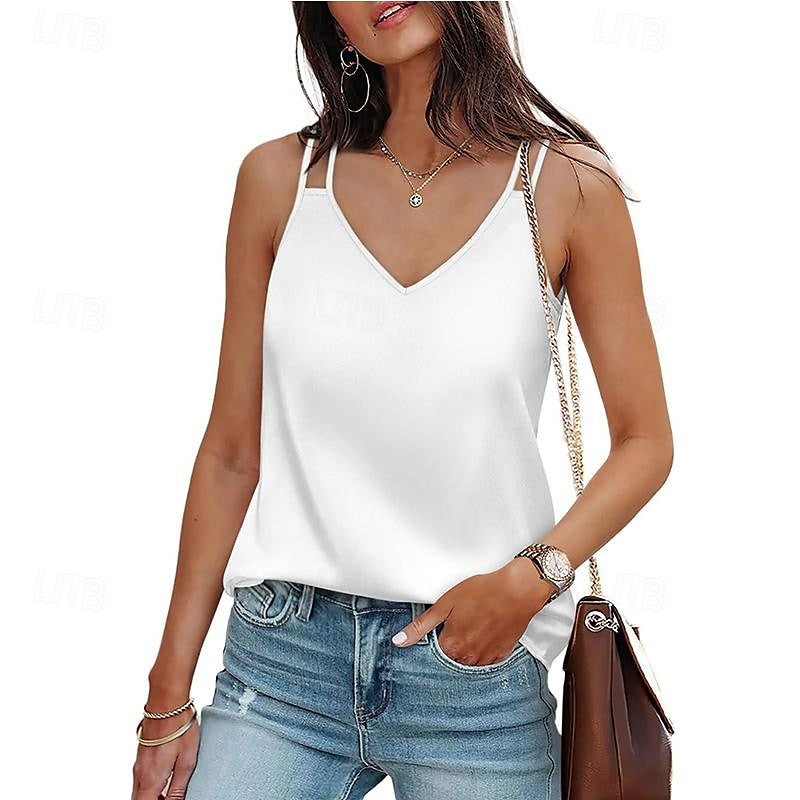 Women's Tank Top Plain Daily Vacation White Sleeveless Casual V Neck Summer