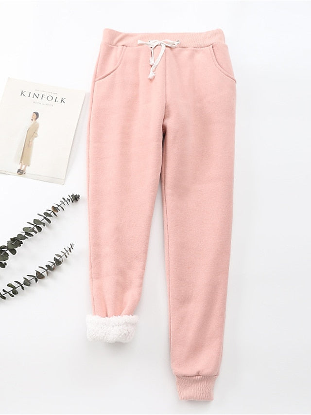 Women's Sweatpants Cotton Plain Light Pink Deep Green Active High Waist Full Length Outdoor Home Fall Winter