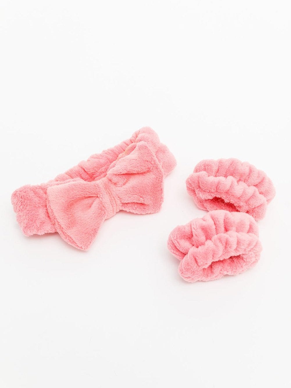 Bright Pink Cute Flannel Bow Headband Set