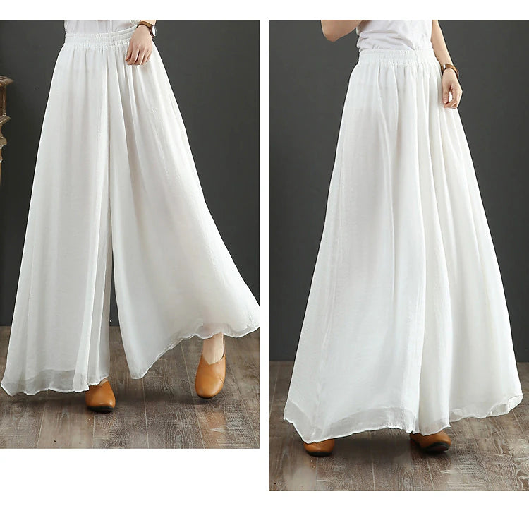 Women's Wide Leg Faux Linen Solid Colored Black White Fashion Full Length Casual Daily