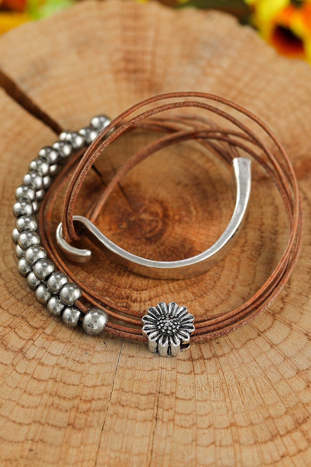 Brown Daisy Beading Alloy Multilayer Bracelet