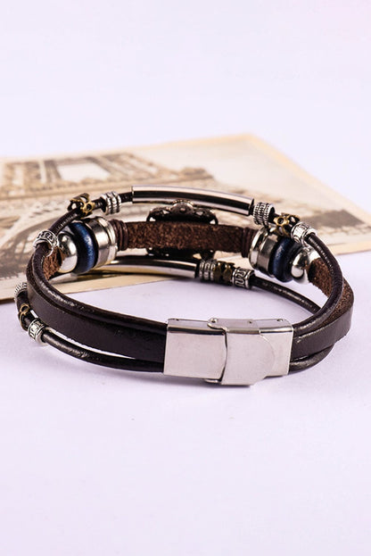 Brown Turquoise Faux Leather Multi-layered Bracelet