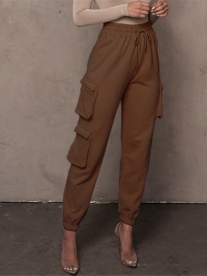 Women‘s Cargo Khaki Pants Trousers Full Length Cotton Micro-elastic High Waist Fashion Streetwear Street Daily Apple Green Black S M Fall Winter