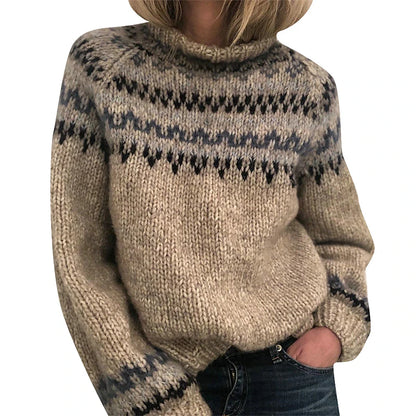 Women's Pullover Sweater Jumper Turtleneck Crochet Knit Acrylic Knitted Fall Winter Outdoor Daily Going out Stylish Casual Soft Long Sleeve Striped Maillard Khaki Gray S M L