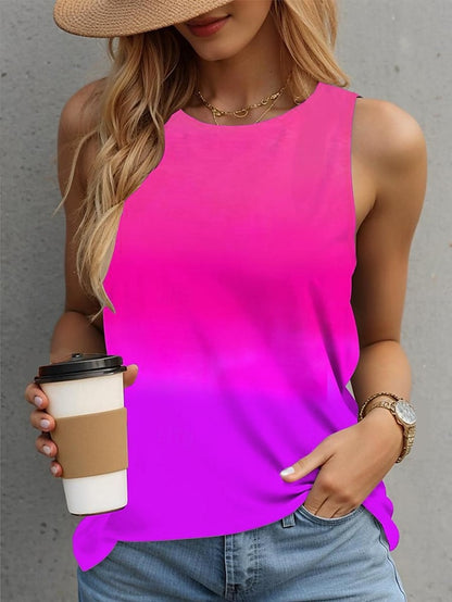 Women's Tank Top Vest Ombre Color Gradient Vacation Print Pink Sleeveless Stylish Crew Neck Summer