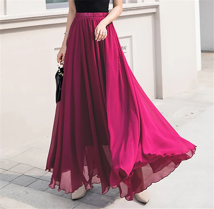 Women's Skirt Swing Work Skirts Long Skirt Maxi Skirts Chiffon Solid Colored Office / Career Daily Spring & Summer Chiffon Polyester Elegant Long Summer Black Light Green Pink Blue