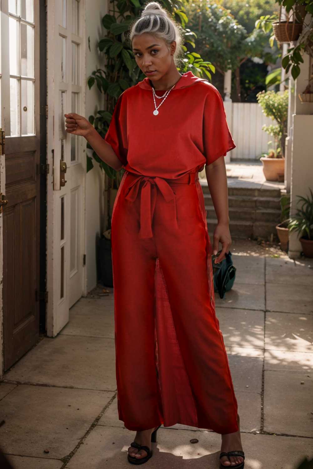 burning red belted wide leg jumpsuit 108803