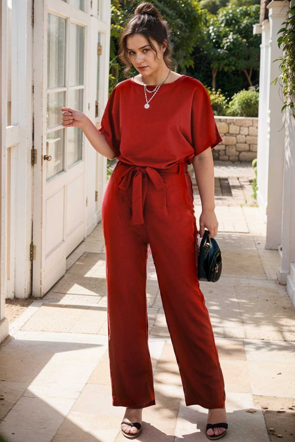 burning red belted wide leg jumpsuit 108800