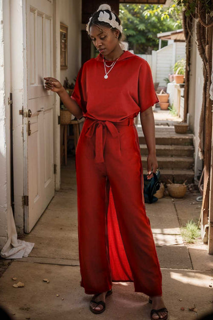 burning red belted wide leg jumpsuit 107465