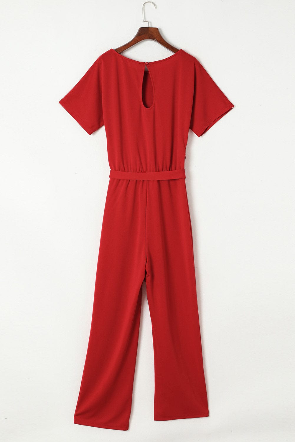 Burning Red Belted Wide-Leg Jumpsuit