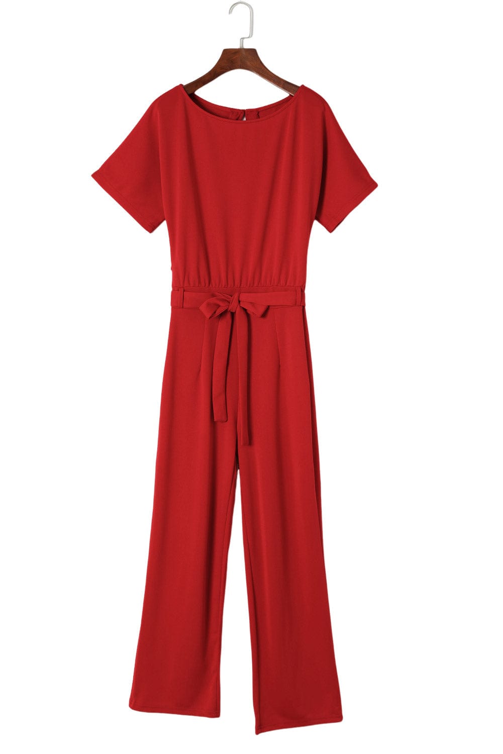 Burning Red Belted Wide-Leg Jumpsuit