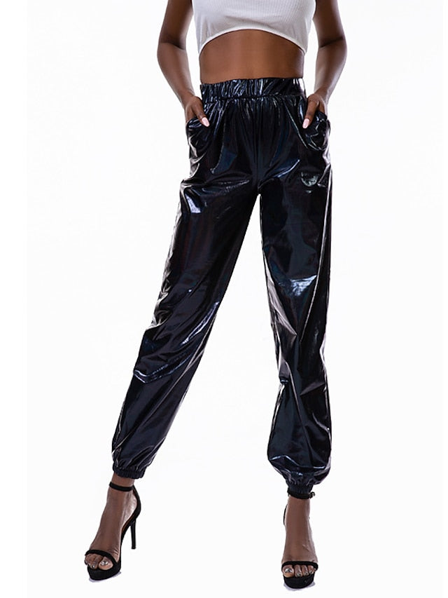 Women's Pants Cargo Pants Loose Pants Hip Hop Dance Costumes Spicy Girls Laser Holographic Shiny 1980s Silver Black Golden Pink Brown - LuckyFash™