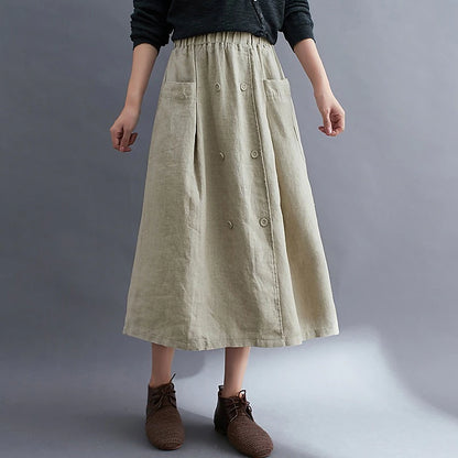 Women's Skirt A Line Long Skirt Linen Skirts Midi Skirts Pocket Split Ends Solid Colored Street Daily Spring & Summer Cotton Linen coastal grandma style Basic Casual Long Black Brown Green Apricot