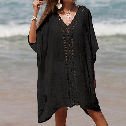 Women's Summer Dress Cover Up Cut Out Beach Wear Holiday Sleeveless Black White Blue Color