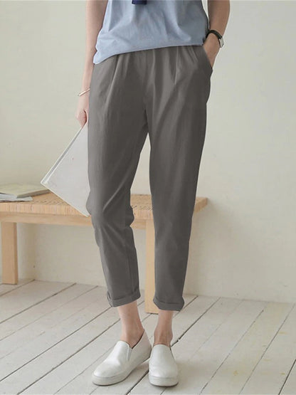 Women's Skinny Linen Cotton Blend Plain Grey Black Fashion High Waist Ankle-Length Street Daily Fall Winter