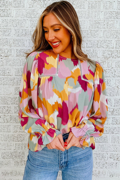 Abstract Print Puffy Sleeve Loose Blouse for Women