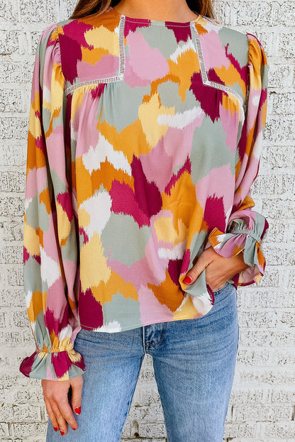 Abstract Print Puffy Sleeve Loose Blouse for Women