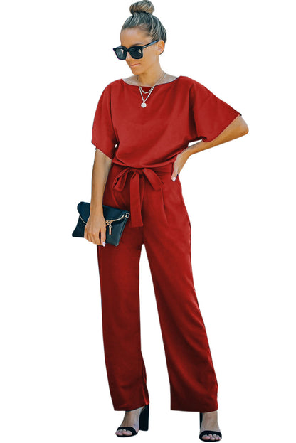 Versatile Belted Casual Jumpsuit with Long Sleeves