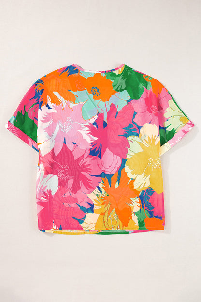 Multicolour Floral Print Folded Short Sleeve Shirt