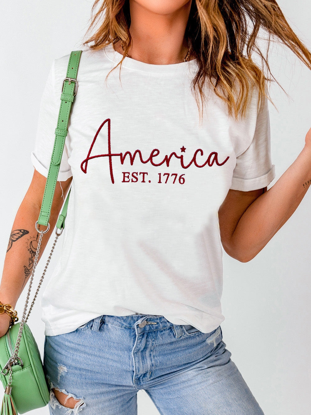 American Pride 1776 Patriotic Embroidered Tee