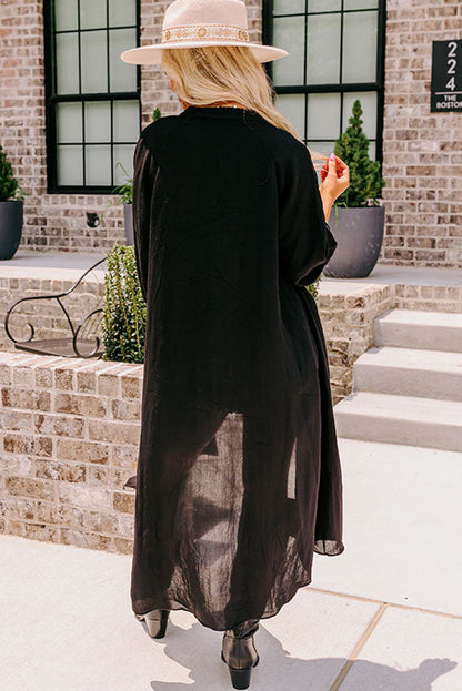 Black 3/4 Sleeve Button Up Long Kimono