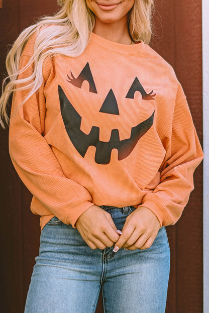 Orange Pumpkin Smile Face Graphic Sweatshirt