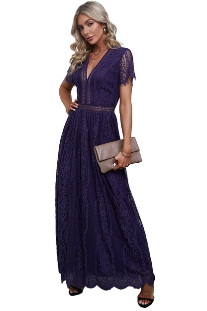 Printed V-Neck Short Sleeve Bohemian Dress