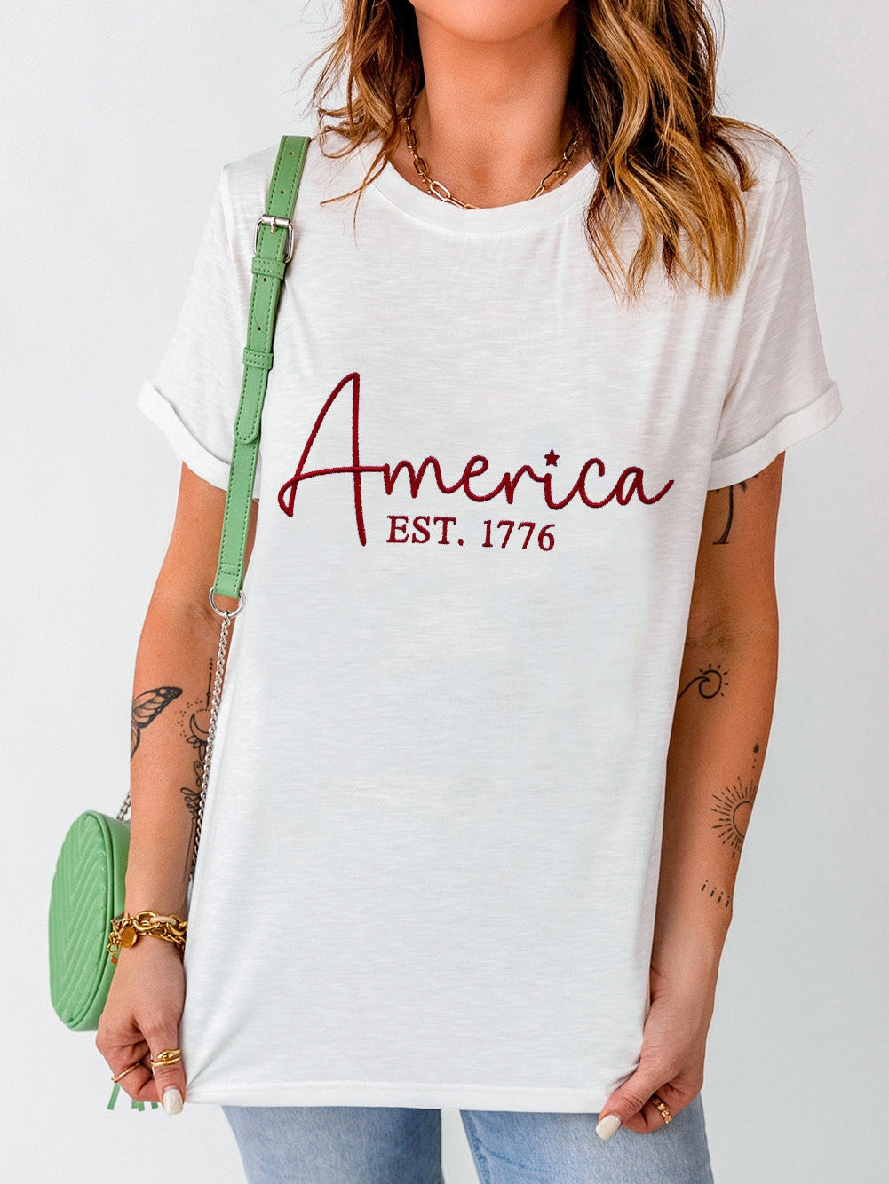 American Pride 1776 Patriotic Embroidered Tee