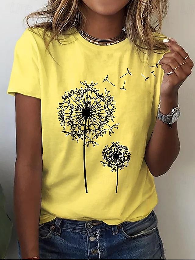 Women's T shirt Tee Dandelion Daily Weekend Print Black Short Sleeve Fashion Round Neck Summer