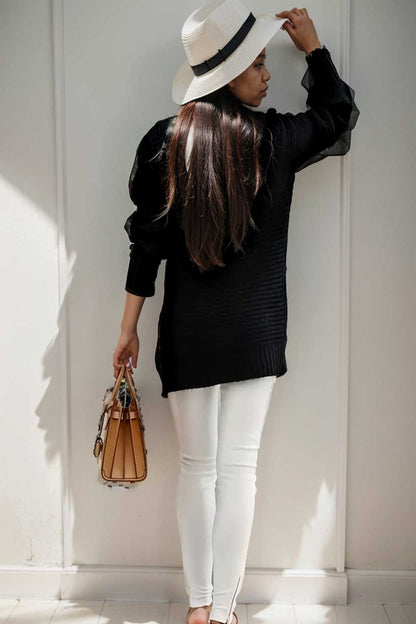 casual chunky knit mock neck long sleeve split pullover sweater 108796