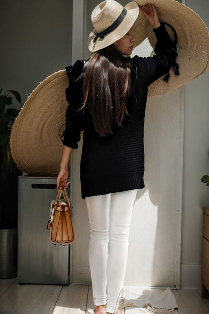 casual chunky knit mock neck long sleeve split pullover sweater 108794