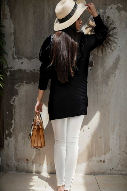 casual chunky knit mock neck long sleeve split pullover sweater 108793