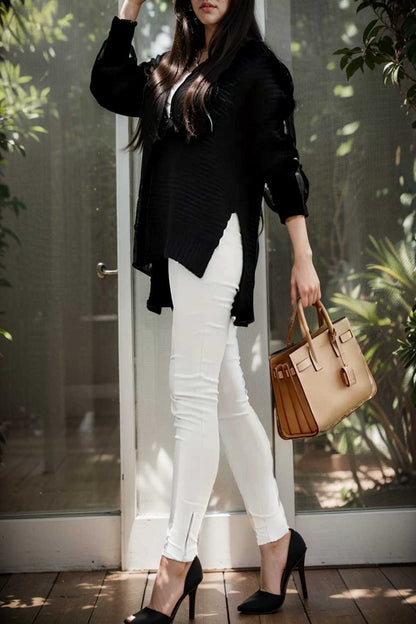 casual chunky knit mock neck long sleeve split pullover sweater 108790
