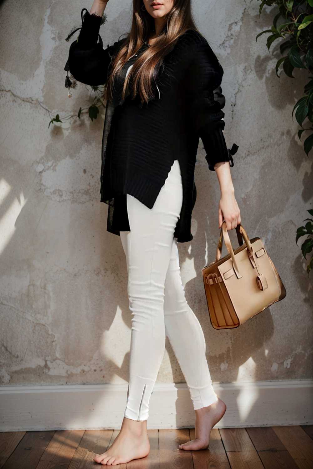 casual chunky knit mock neck long sleeve split pullover sweater 108788